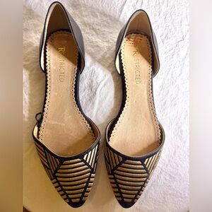 Restricted Black and Gold Pointed D'Orsay Flats
